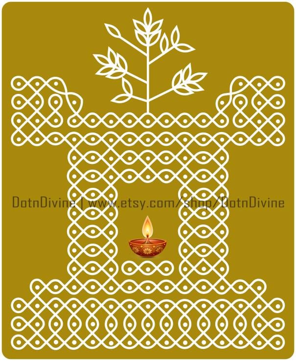 Tulasi Kolam SVG | Traditional Pooja Kolam | Diwali Rangoli Digital Art | Indian Mandala Printable | Spiritual Wall Decor