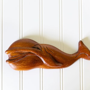Charming Hand-Carved Vintage Wooden Whale - Signed &quot;Capt Bob 11/92&quot; - Nautical Folk Art