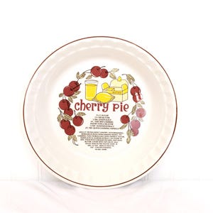 Vintage Hankook Cherry Pie Recipe Dish - 10.75&quot; - Oven Safe Ceramic Pie Plate Made in Korea - 1980s Retro Bakeware