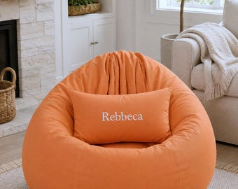 Orange Oversized Bean Bag Cover with Custom Name Pillow | Cotton Bean Bag Cover | Lovesac Compatible | Cover Only
