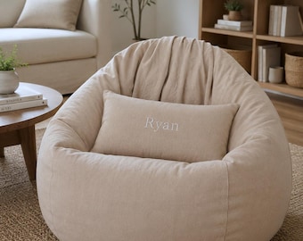Sand Cotton Bean Bag Cover with Personalized Pillow | Hidden Zipper, Lovesac Compatible