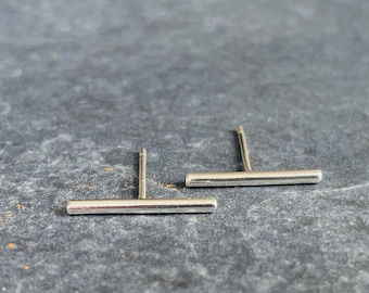 Minimalist Everyday Silver Earrings – Sterling Silver Line Studs – Handmade Modern Silver Jewellery – Dainty Studs for Stacking