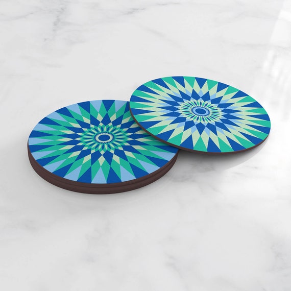 Geometric Colourful Blue Coasters Set of 4 Coasters Funky Vibrant Homeware Colourful Home Print Coasters New Home Gift Home Decor Etsy UK