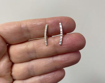 Sterling Silver Studs - Minimalist Everyday Earrings – Hammered Texture Curved – Handmade Modern Jewellery – Ear Stack