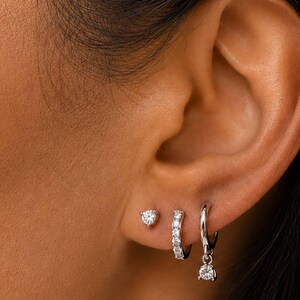 18K Gold Dainty Hoop Earrings Set, CZ Huggie and Stud Ear Stack, Minimalist Gold Jewelry, Everyday Earrings Gift for Her