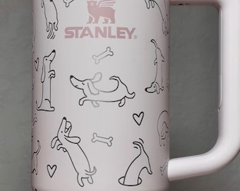 Laser Engraved Dachshund on 30oz Rose Quartz Stanley Tumbler