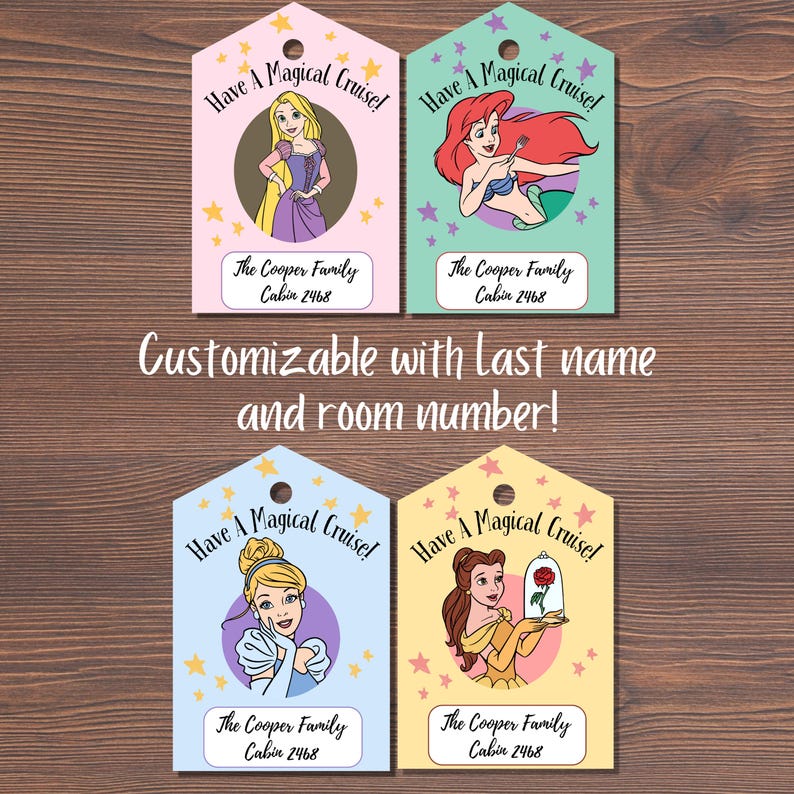 Vip Princess Tag Personalized Disney Princess Gift Tags Bundle – Disney Cruise, Fish ...