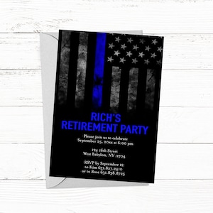 Police Retirement Party invitation - Blue Line Flag Invitation - Police Academy Graduation Invitation