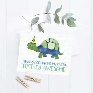 Cartes de correspondance pliées tortue - Papeterie pour fête d'anniversaire sur le thème de la tortue pour enfants - Version fille et garçon
