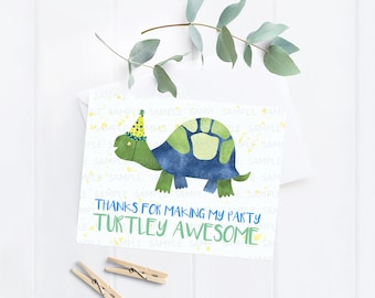 Tortoise Folded Note Cards - Turtle Themed Birthday Party Stationery for Kids - Girl and Boy version