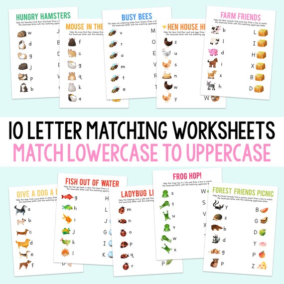 10 letter matching worksheets match lowercase to uppercase etsy