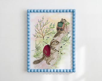 Cute Chipmunk Wall Art Print, Woodland Nursery Decor, Hiking Animal Art, Forest Kids Room Decor, Whimsical Woodland Print