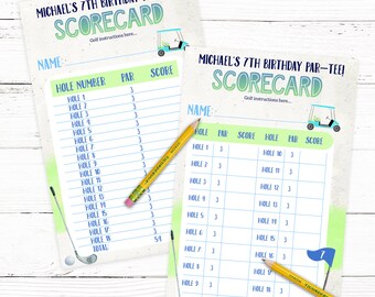 Golf Birthday Party Score Card - Customizable Text