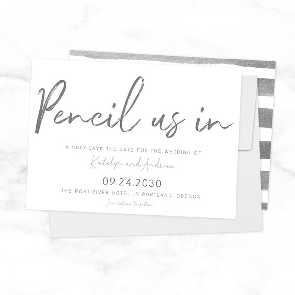 Pencil Us In Save the Date - Gray and White Simplistic Wedding Save the Date