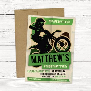 Green Dirt Bike Motocross Birthday Invitation