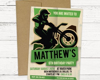 Green Dirt Bike Motocross Birthday Invitation