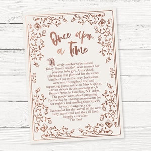 Vintage Storybook Baby Shower Invitation - Once Upon a Time Invitation Rose Gold - Printable or Digital Invitations