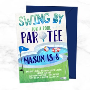 Invitación a fiesta de cumpleaños de piscina y minigolf - Fiesta de verano de golf y piscina