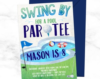 Pool and Mini Golf Birthday Party Invitation - Summer Golf and Pool Party