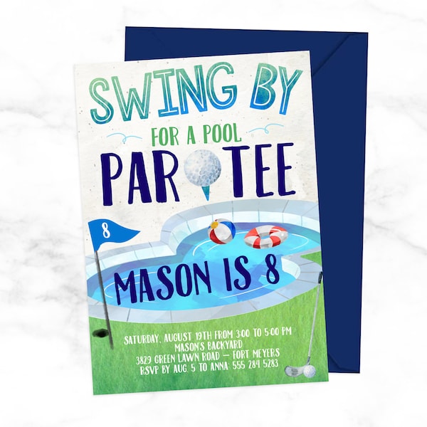 Pool and Mini Golf Birthday Party Invitation - Summer Golf and Pool Party