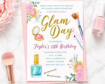 Spa Party Invitation Template, Glam Birthday Invitation, Editable Sleepover Invite, Girls Spa Day Invite, Corjl Template