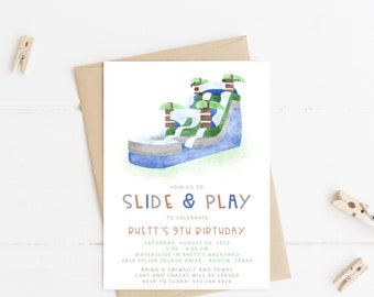 Inflatable Water Slide Birthday Party Invitation