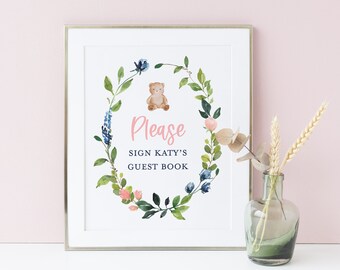 Navy and Pink Baby Shower Personalized Guest Book Sign