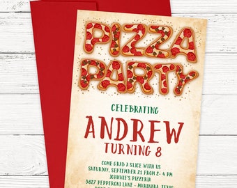 Invitación a fiesta de cumpleaños de pizza
