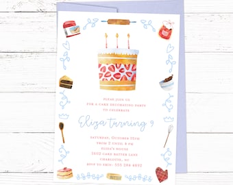 Baking Party Invitation - Cake Decorating Birthday Party Invitation