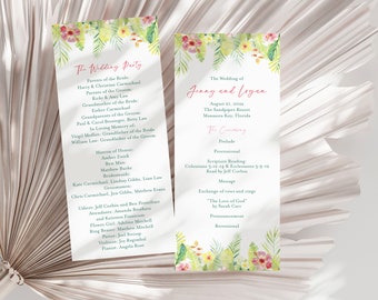 Trouwprogramma tropische bloemen - Hibiscus en palmbladeren strand trouwprogramma
