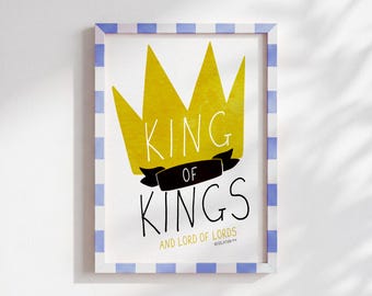 King of Kings Scripture Wall Art, Revelation 19:16 Print, Christian Nursery Decor, Bible Verse Wall Art, Lord of Lords -Ashlee Noble Johnson