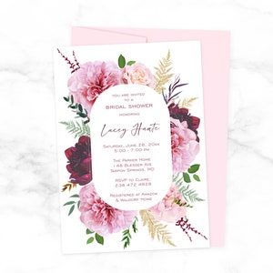 Burgundy and Mauve Floral Bridal Shower Invitation