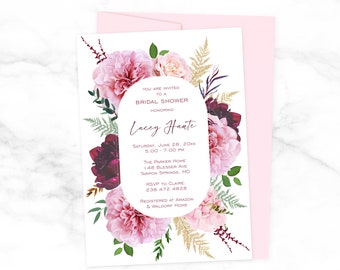 Burgundy and Mauve Floral Bridal Shower Invitation