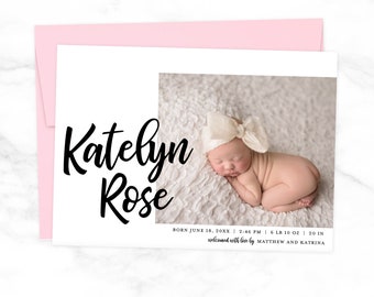 Classic Black and White Baby Announcement - Bold Birth Announcement for Baby Girl