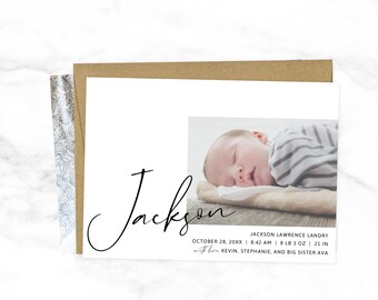 Klassiek zwart-wit geboortekaartje voor babyjongen of -meisje