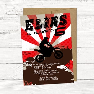 Dirt Bike Birthday Party Invitations - Red Motocross Birthday Invitation