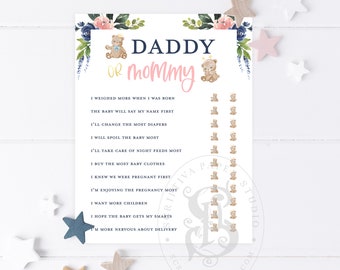 Navy Blue and Pink Baby Shower - Daddy or Mommy Baby Shower Game