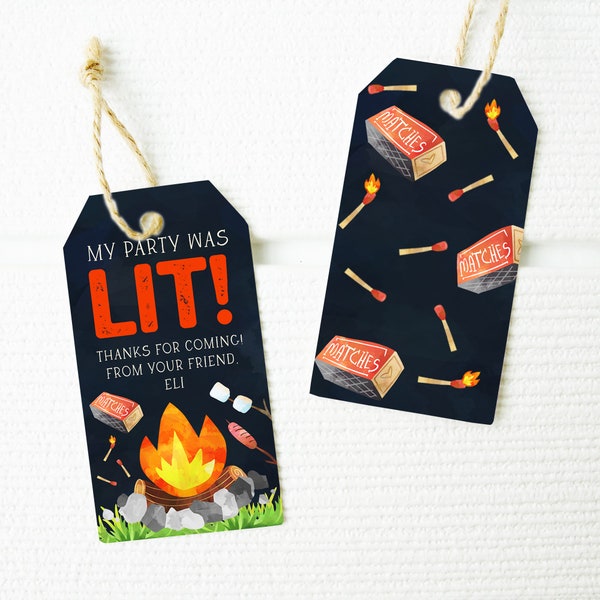 Bonfire Party Favor Tags - Bonfire and S'mores Birthday Party Theme