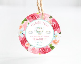 Tea Party Birthday - Party Favor Gift Tags or Stickers