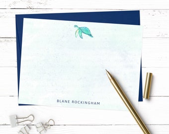 Tarjetas de notas de papelería con diseño de tortugas marinas