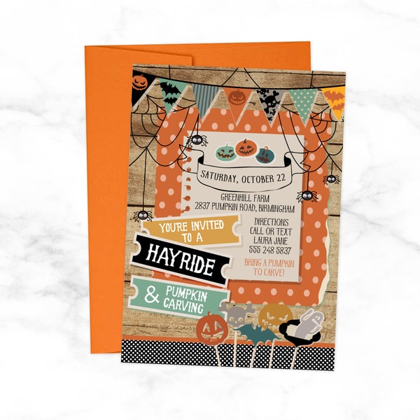 Halloween Hayride and Pumpkin Carving Party Invitation