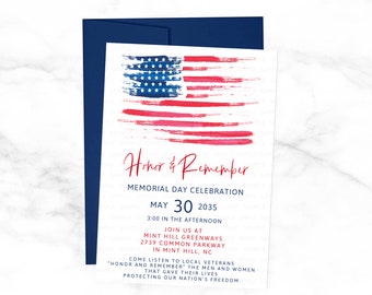 Invitation fête du drapeau américain - Memorial Day, invitation le jour de l'indépendance