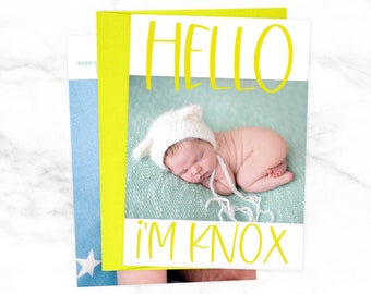 Hallo! Geboortekaartje - Kleurrijke babykaart voor jongen of meisje