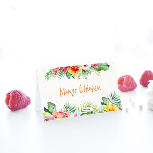 Tropical Luau Tent Cards - Tropical Flowers Place Cards
