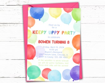 Balloon Birthday Party Invitation - Colorful Balloons - Keepy Uppy Party - Water Balloons Invitation - Balloon Party Invites