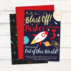 Rocket Ship Outer Space Birthday Invitation