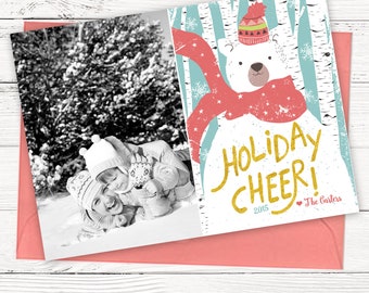 Mignon Ours d’hiver Vacances Cheer Cartes de Noël