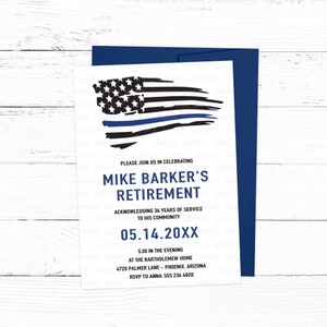 Police Retirement Invitation - Police Flag - Thin Blue Line Flag