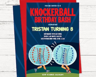 Knockerball Birthday Party Invitation - Zorb Football - Bubble Soccer - Bubble Bump Soccer Invitations