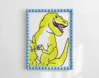 Neon Green T-Rex Dinosaur Wall Art Print, Dinosaur Nursery Decor, Jurassic Kids Room Art, Colorful Dino Wall Decor, T Rex Gift